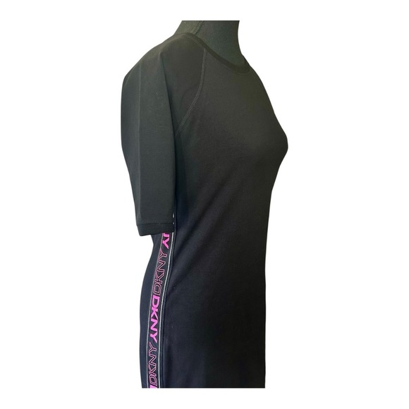 DKNY Women’s Sport Bodycon Black Dress with Pink Lettering, Excellent Con. - Picture 3 of 8